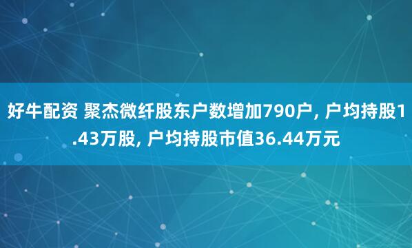 好牛配资 聚杰微纤股东户数增加790户, 户均持股1.43万股, 户均持股市值36.44万元