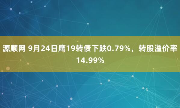 源顺网 9月24日鹰19转债下跌0.79%，转股溢价率14.99%